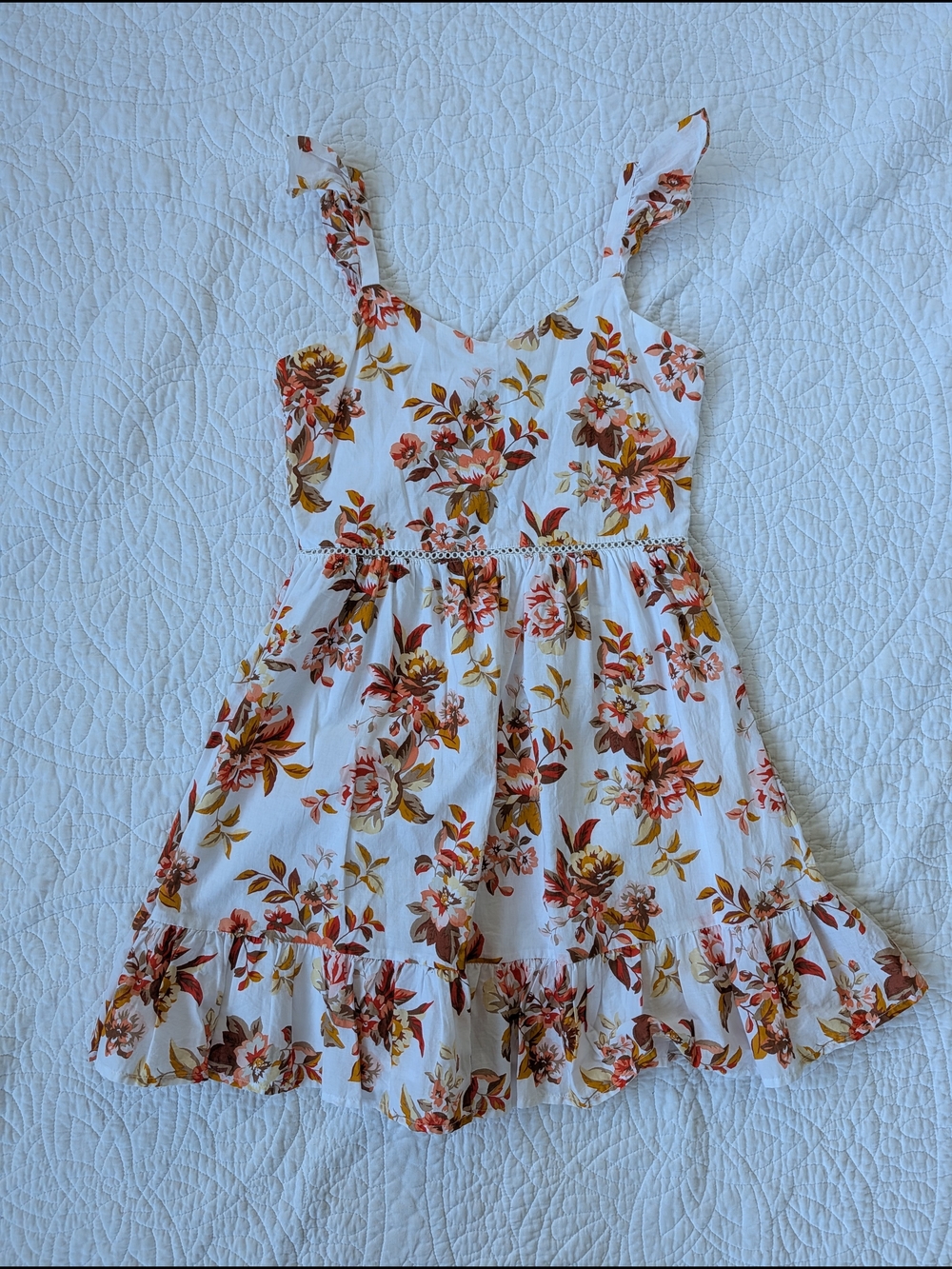 Janie and Jack White Floral Sundress with Rust and Mustard Blooms